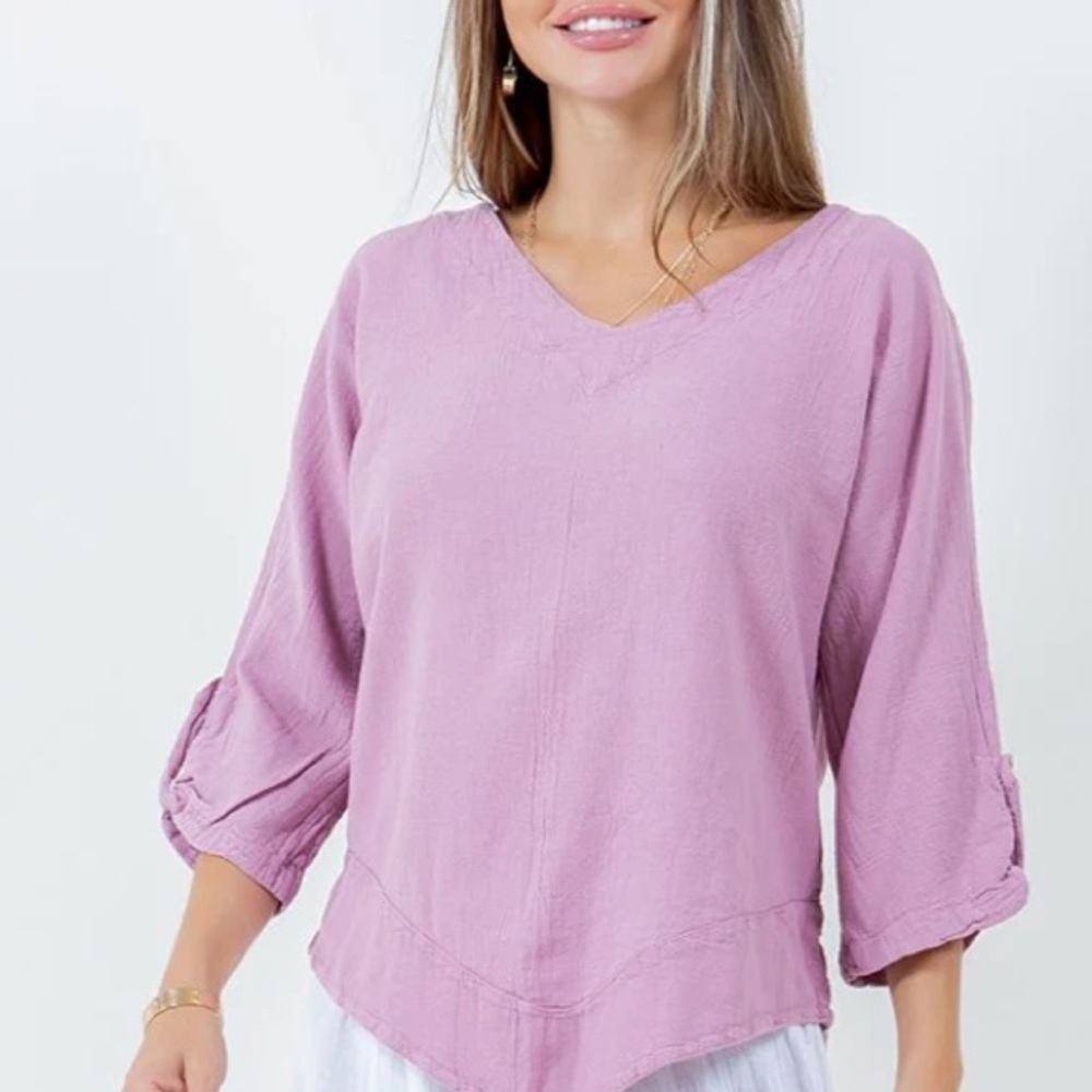 Women's cotton ways Dorie purple V-Neck Top, size 2